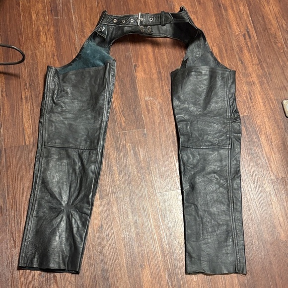 shaf Pants - Shaf 90s Black Leather Chaps Medium